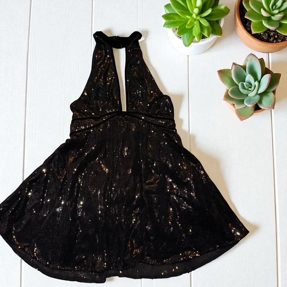 Free People Black Sparkle Backless Dress - Picture 2 of 7